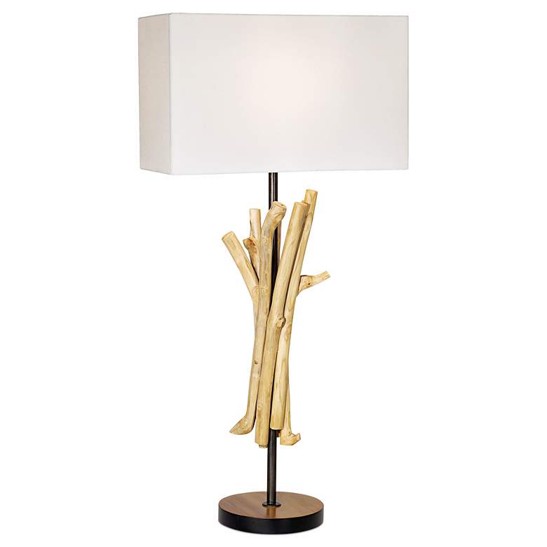 Image 1 Natural Wood Bundle and Linen Shade Table Lamp