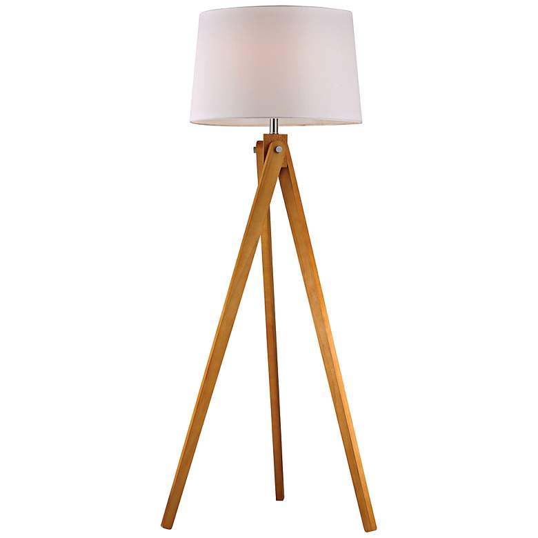 Image 1 Natural Wood Modern Tripod Floor Lamp by Elk Lighting