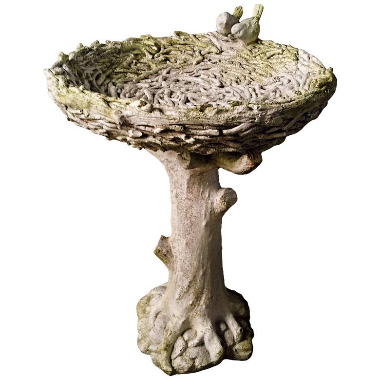 Image 1 Nature&#39;s 30 inch High White Moss Outdoor Bird Bath with Birds