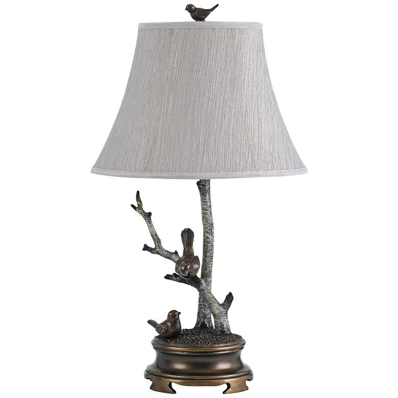 Image 1 Nature Theme Antique Bronze Table Lamp with Linen Shade
