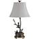 Nature Theme Antique Bronze Table Lamp with Linen Shade