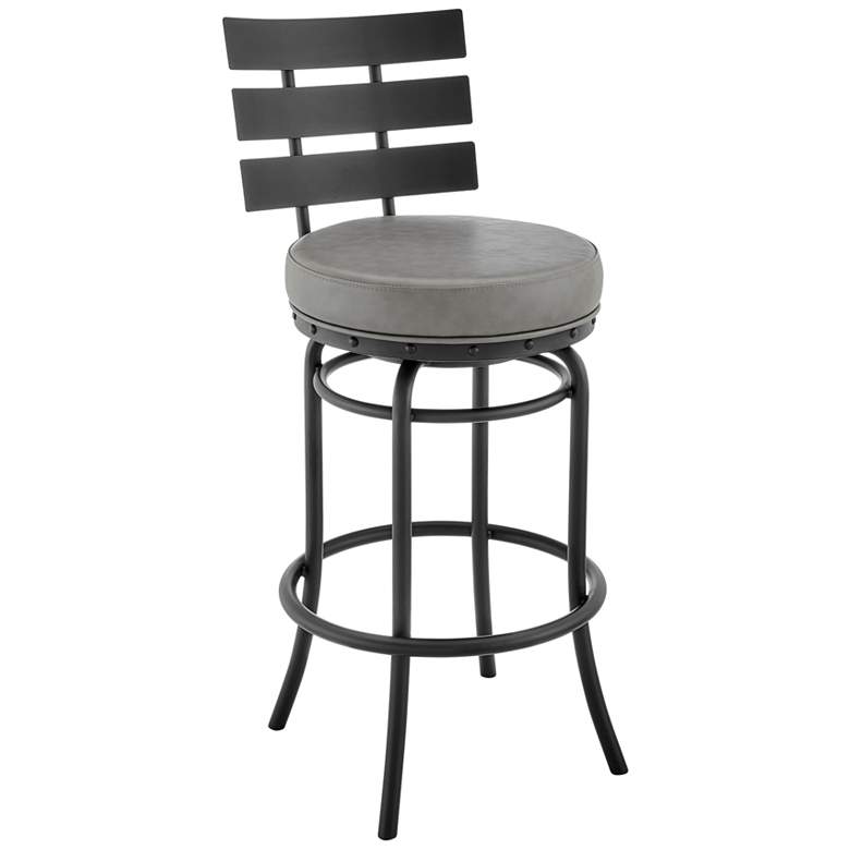 Image 1 Natya 26 in. Swivel Barstool in Black Finish with Grey Faux Leather