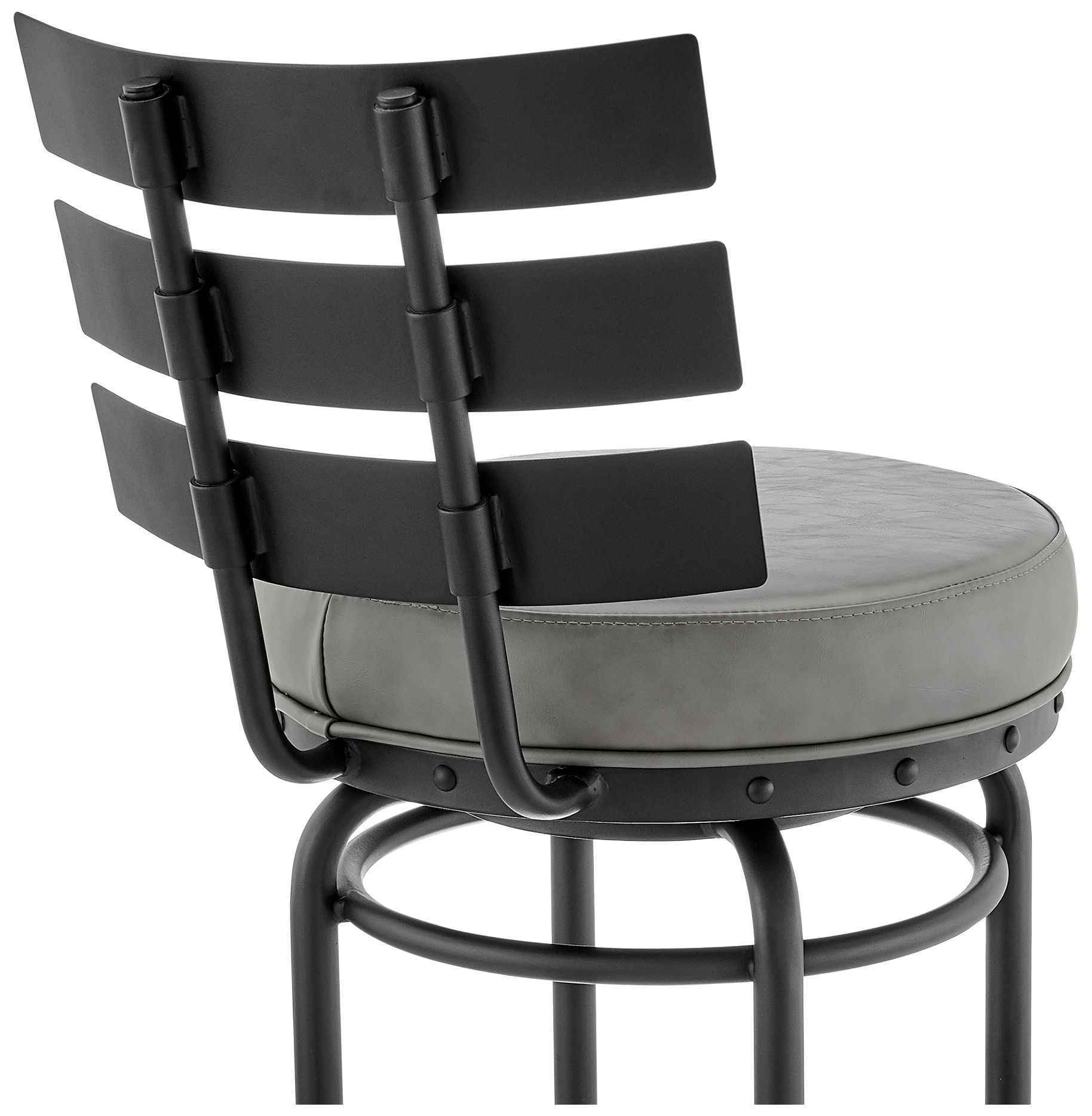 Natya 30 in. Swivel Barstool in Black Finish with Grey Faux Leather