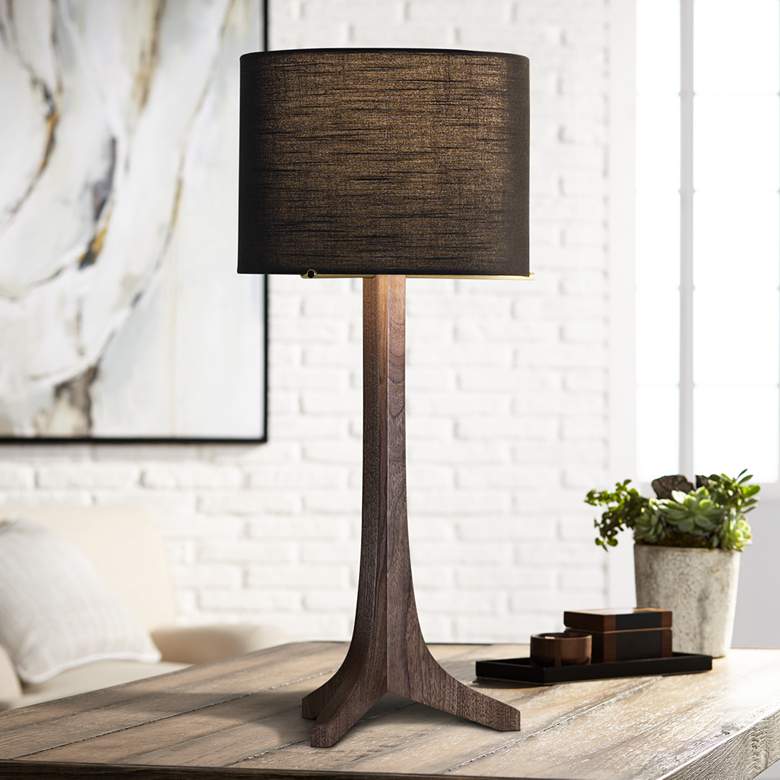 Image 1 Nauta Stained Walnut LED Table Lamp w/ Black Amaretto Shade