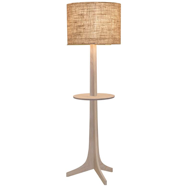 Image 1 Nauta White Oak Brass LED Tray Floor Lamp with Burlap Shade