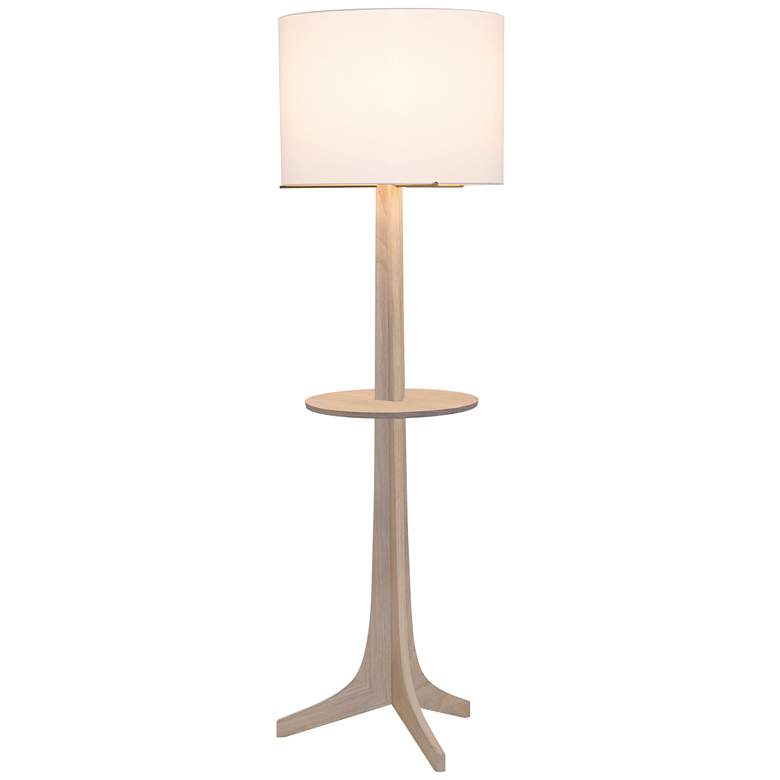 Image 1 Nauta White Oak Brass LED Tray Floor Lamp with White Shade
