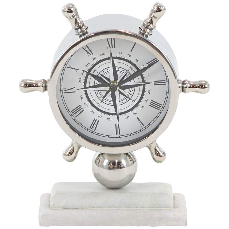 Image 1 Nautical 8 inch Wide Polished Silver Table Clock