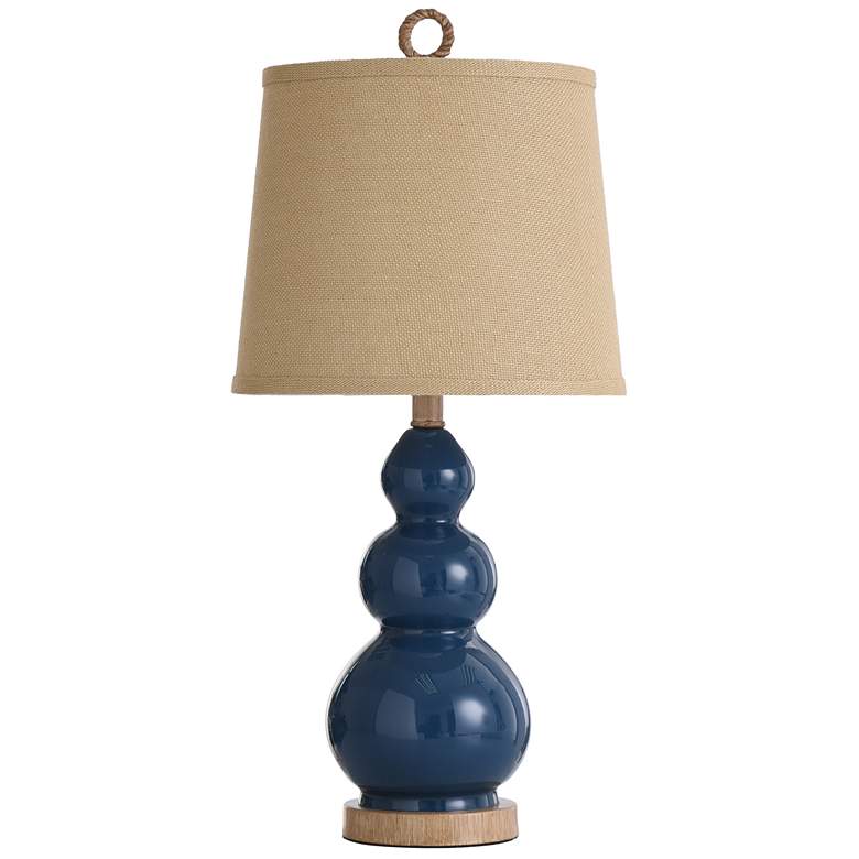 Image 1 Nautical Blue Table Lamp with a Burlap Shade and Circle Faux Rope Finial