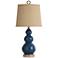 Nautical Blue Table Lamp with a Burlap Shade and Circle Faux Rope Finial