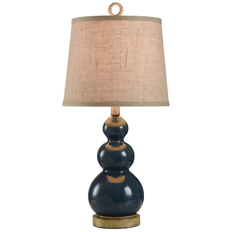 Image 3 Nautical Blue Table Lamp with a Burlap Shade and Circle Faux Rope Finial more views
