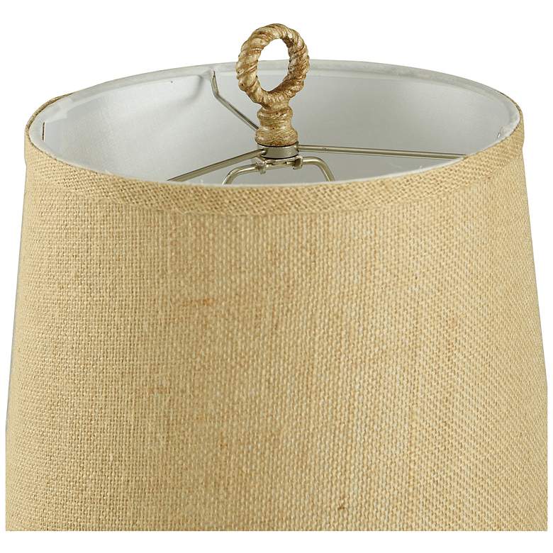 Image 6 Nautical Blue Table Lamp with a Burlap Shade and Circle Faux Rope Finial more views