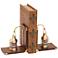 Nautical Brass and Wood Ship's Lantern Bookends Set