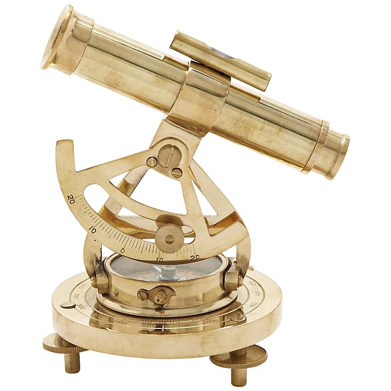 Image 1 Nautical Brass Table Miniature Telescope and Compass