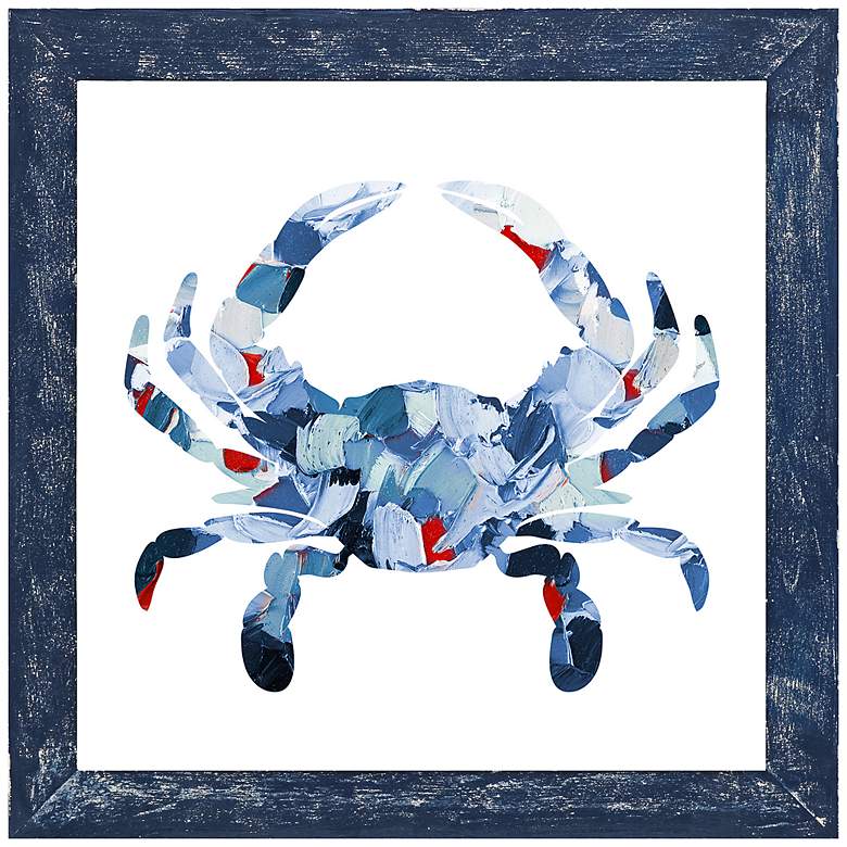 Image 1 Nautical Crab 29" Square Hand-Painted Framed Wall Art