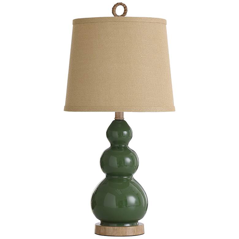 Image 2 Nautical Green Table Lamp With A Burlap Shade And Circle Faux Rope Finial