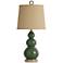Nautical Green Table Lamp With A Burlap Shade And Circle Faux Rope Finial
