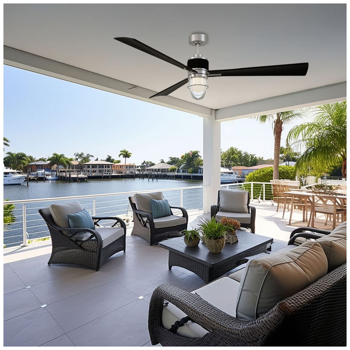 Image 2 Nauticus 65-in LED Brushed Nickel Wet Outdoor Smart Ceiling Fan with Remote more views