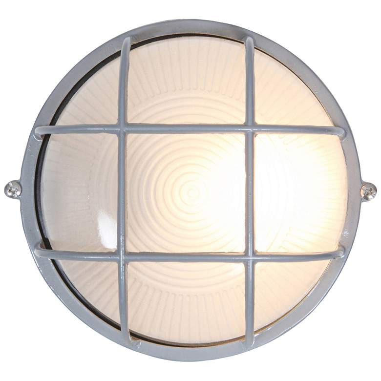 Image 1 Nauticus 7" Wide Satin Steel Round Outdoor Wall Light