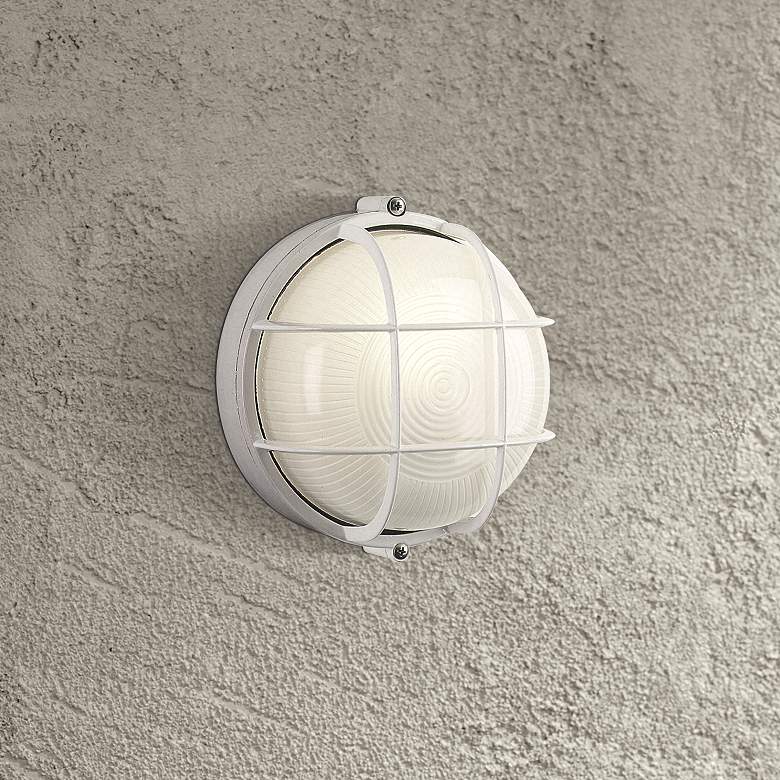 Image 2 Nauticus Collection 7 inch Round White Outdoor Wall Light