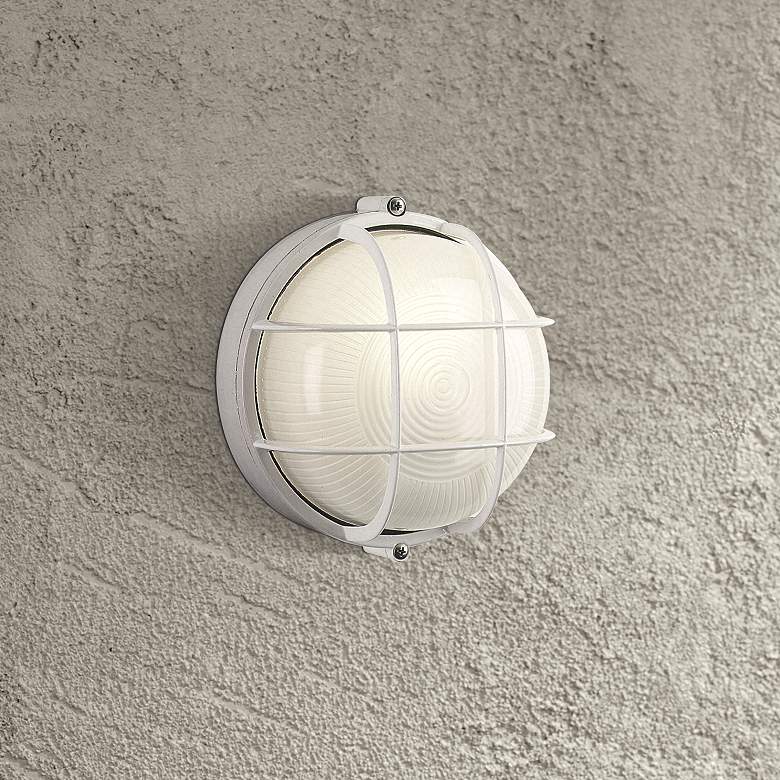 Image 1 Nauticus Collection 7" Round White Outdoor Wall Light