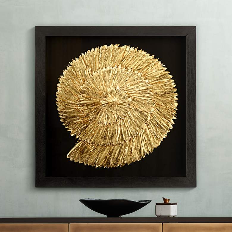 Image 1 Nautilus Feathers Gold 31 1/2" Square Wall Art