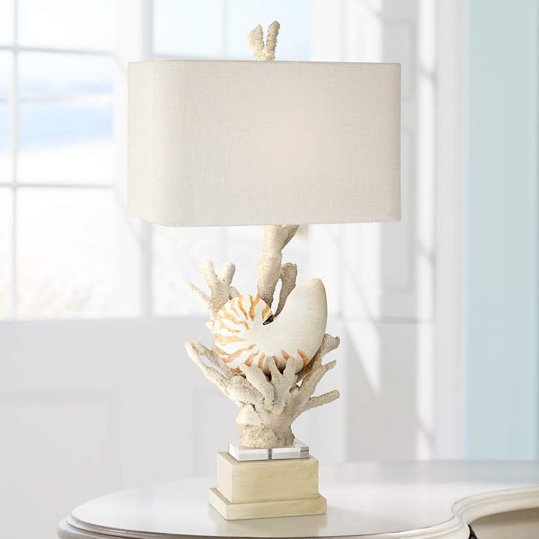 Image 1 Nautilus Shell and White Coral Modern Coastal Table Lamp by Kathy Ireland