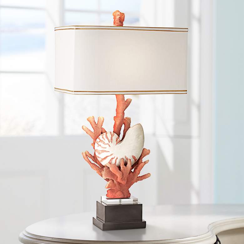 Image 1 Nautilus Shell with Red Coral Table Lamp by Kathy Ireland