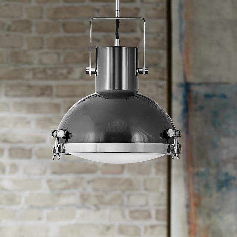 Image 1 Nautique 13"W Polished Nickel and Gloss Back Pendant Light