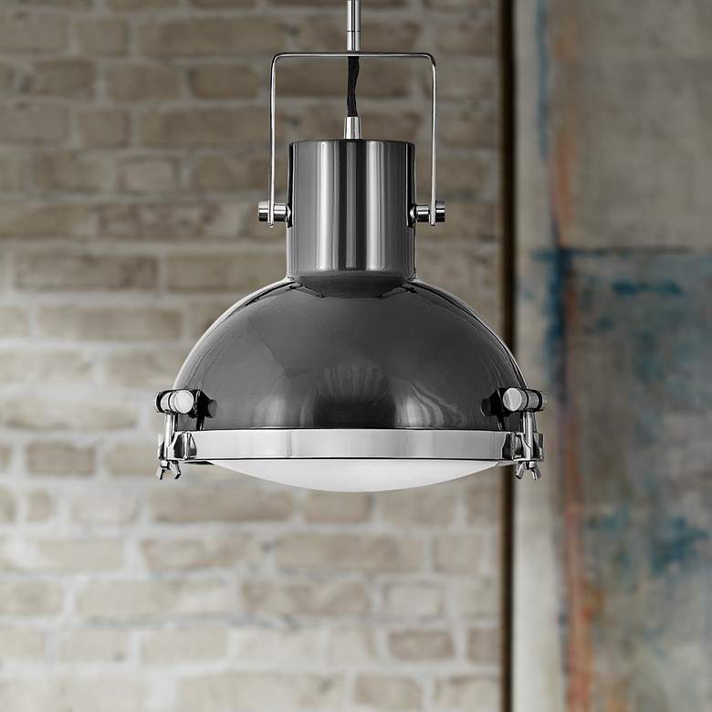 Image 1 Nautique 13 inchW Polished Nickel and Gloss Back Pendant Light