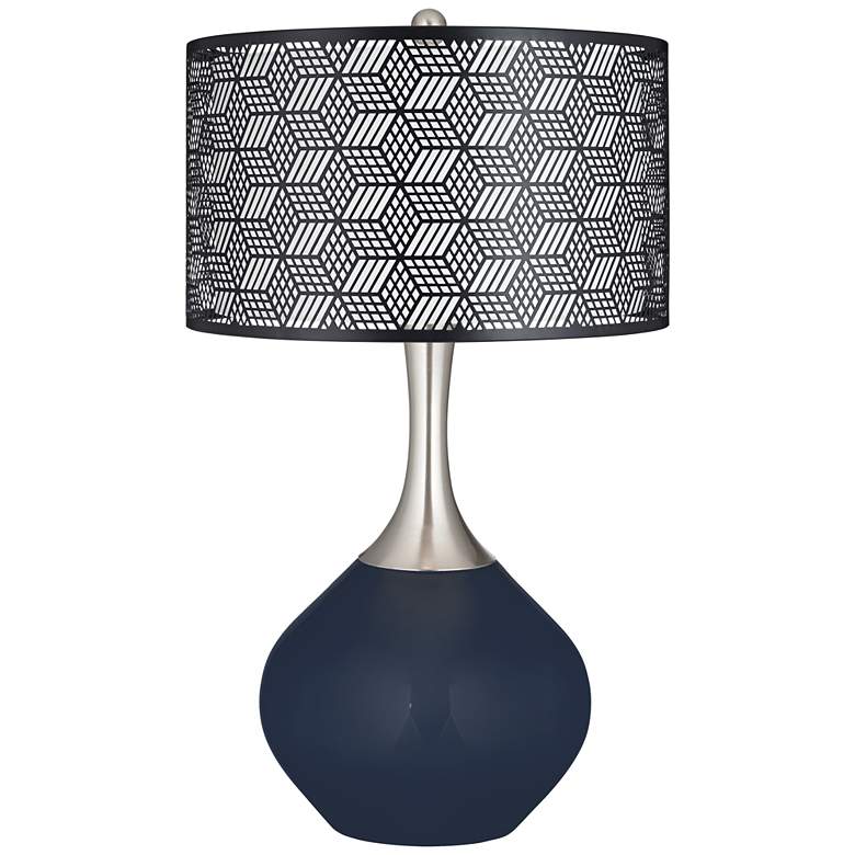 Image 1 Naval Blue with Black Metal Shade Spencer Modern Glass Table Lamp