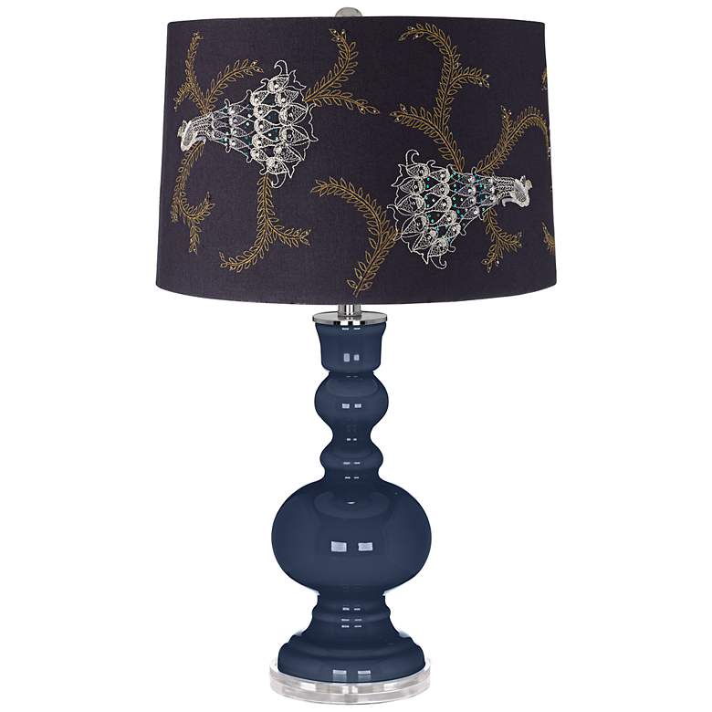 Image 1 Naval Embroidered Peacock Shade Apothecary Table Lamp