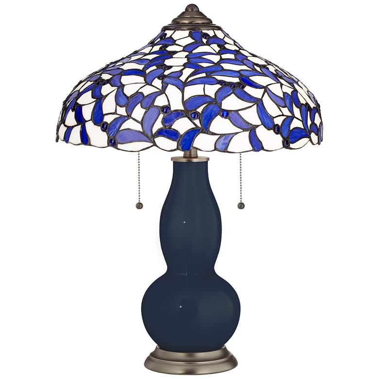 Image 1 Naval Gourd Table Lamp with Iris Blue Shade