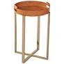 Navarro 22" Rose Gold with Cognac Brown Leather Accent Table