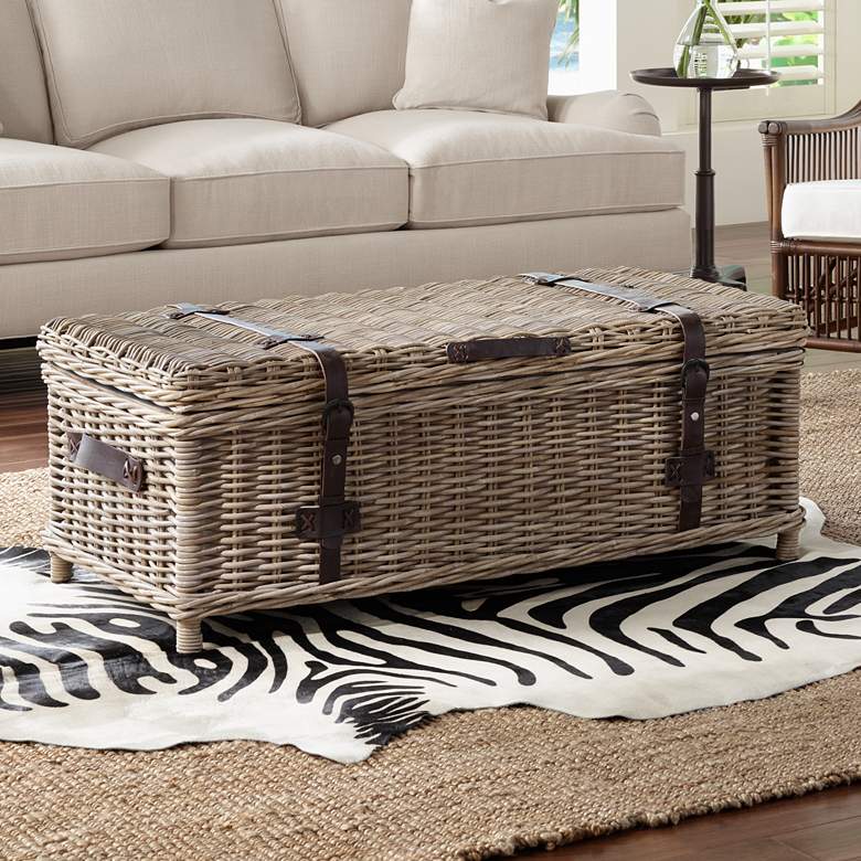 Image 2 Navarro 45 3/4 inch Wide Rattan Outdoor Coffee Table Trunk