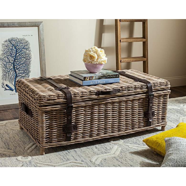 Image 5 Navarro 45 3/4" Wide Rattan Outdoor Coffee Table Trunk more views