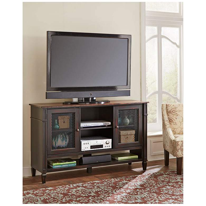 Image 1 Navarro 60 inch Wide Two-Toned Aged Clove 2-Door Wood TV Stand