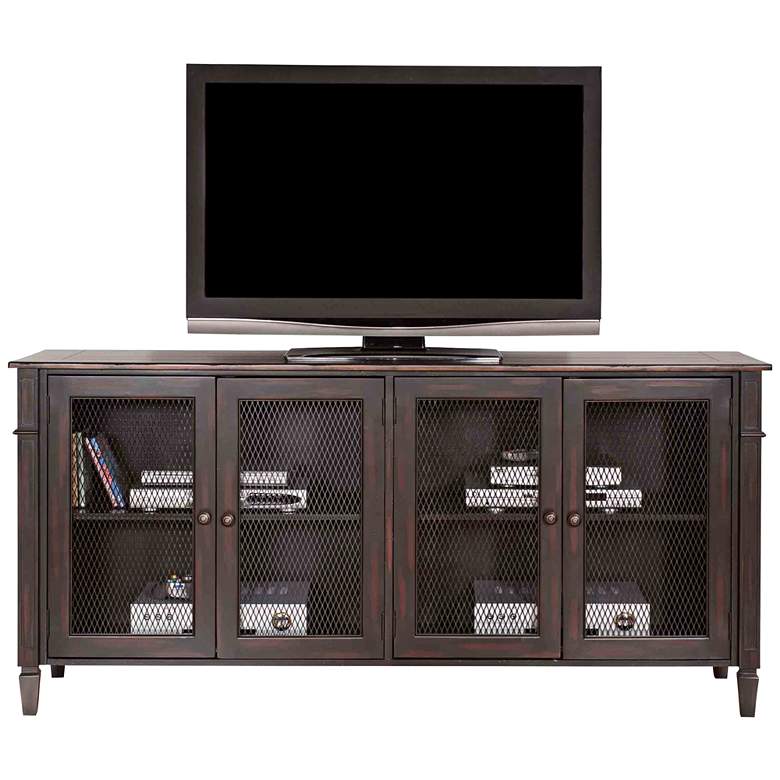 Image 1 Navarro 72 inch Wide Two-Toned Aged Clove 4-Door Wood TV Stand
