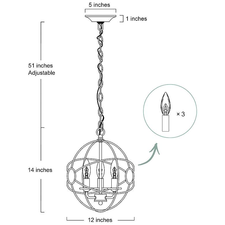 Image 6 Navejo 12" Wide 3-Light Globe Metal Pendant Light more views