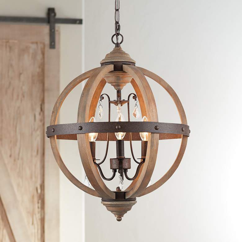 Image 1 Navejo 15 1/2 inch Wide Bronze 3-Light Orb Chandelier