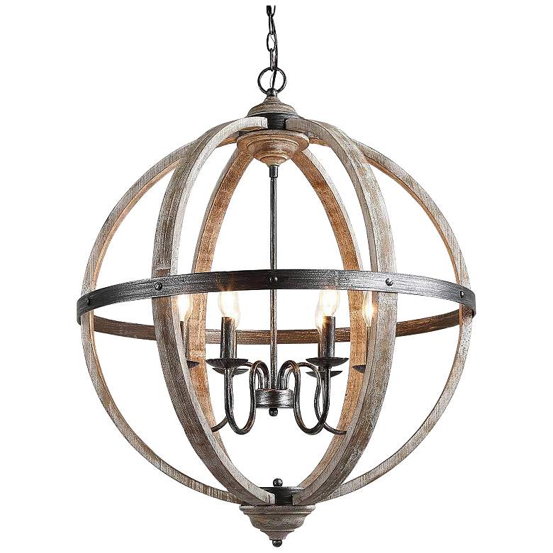 Image 1 Navejo 27 inch Wide Antique Wood 6-Light Globe Chandelier