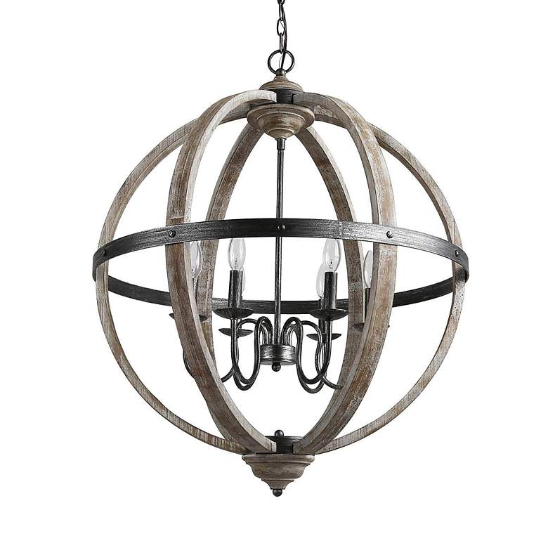 Image 6 Navejo 27 inch Wide Antique Wood 6-Light Globe Chandelier more views