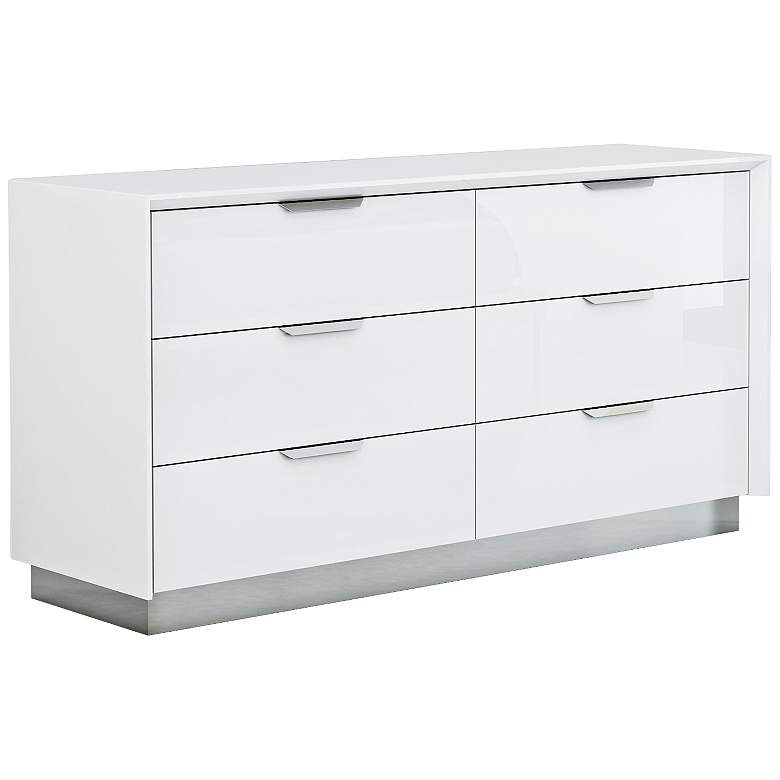 Image 1 Navi High Gloss White Wood 6-Drawer Double Dresser