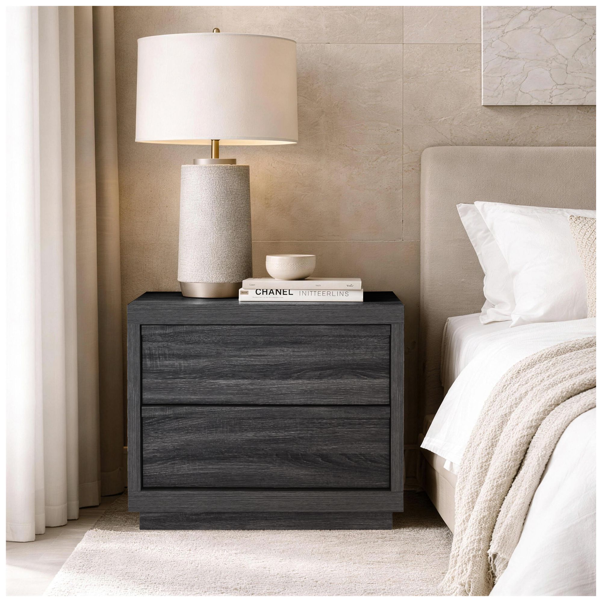 Image 3 Navis Contemporary 26" Nightstand in Charcoal Gray (2-Drawer) more views