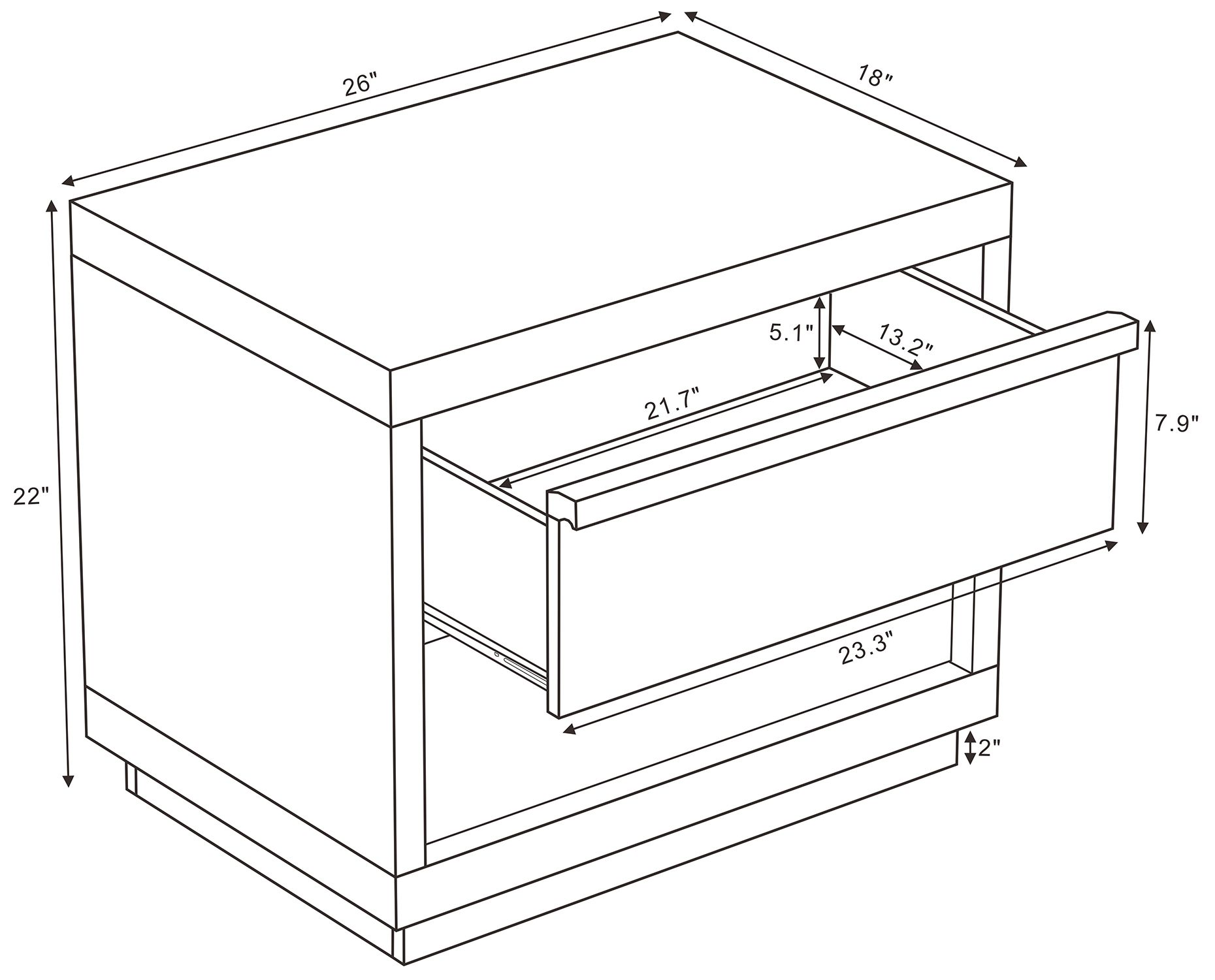 Image 4 Navis Contemporary 26" Nightstand in Charcoal Gray (2-Drawer) more views