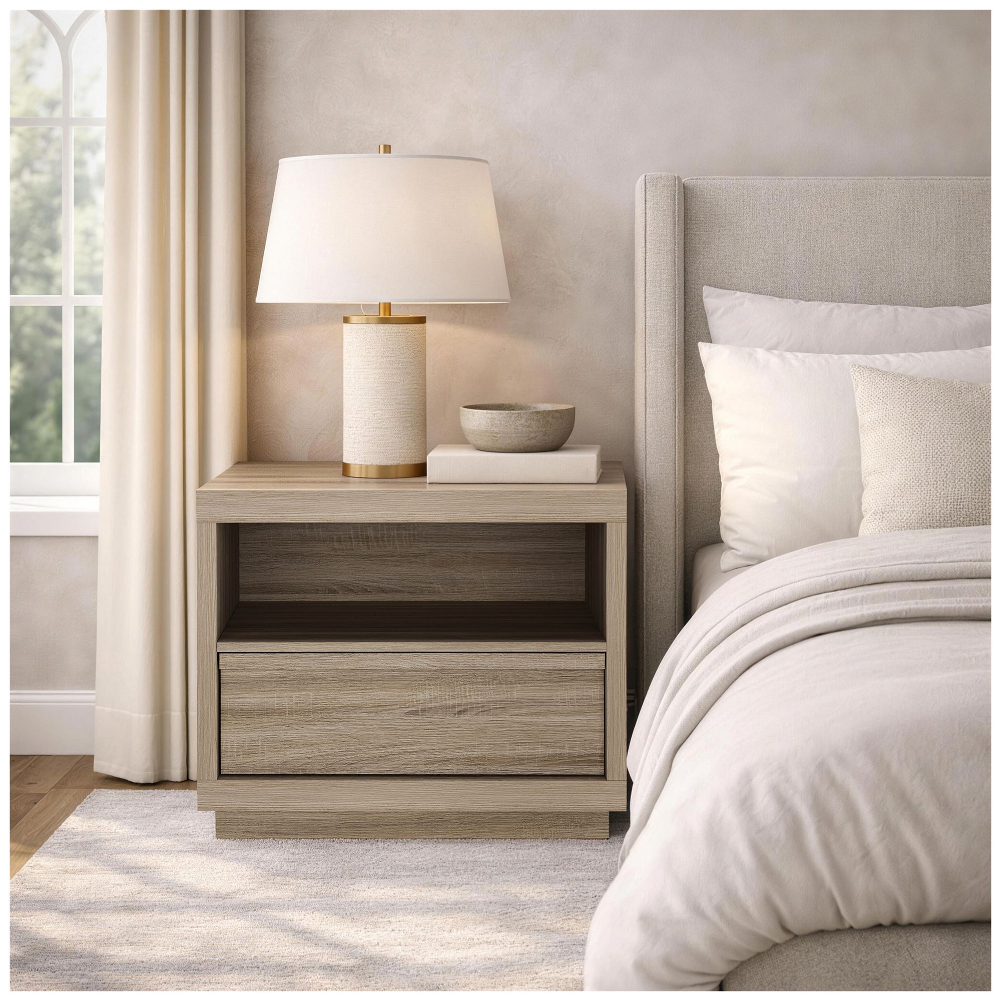 Image 3 Navis Contemporary 26" Nightstand in Natural Oak (1-Drawer) more views