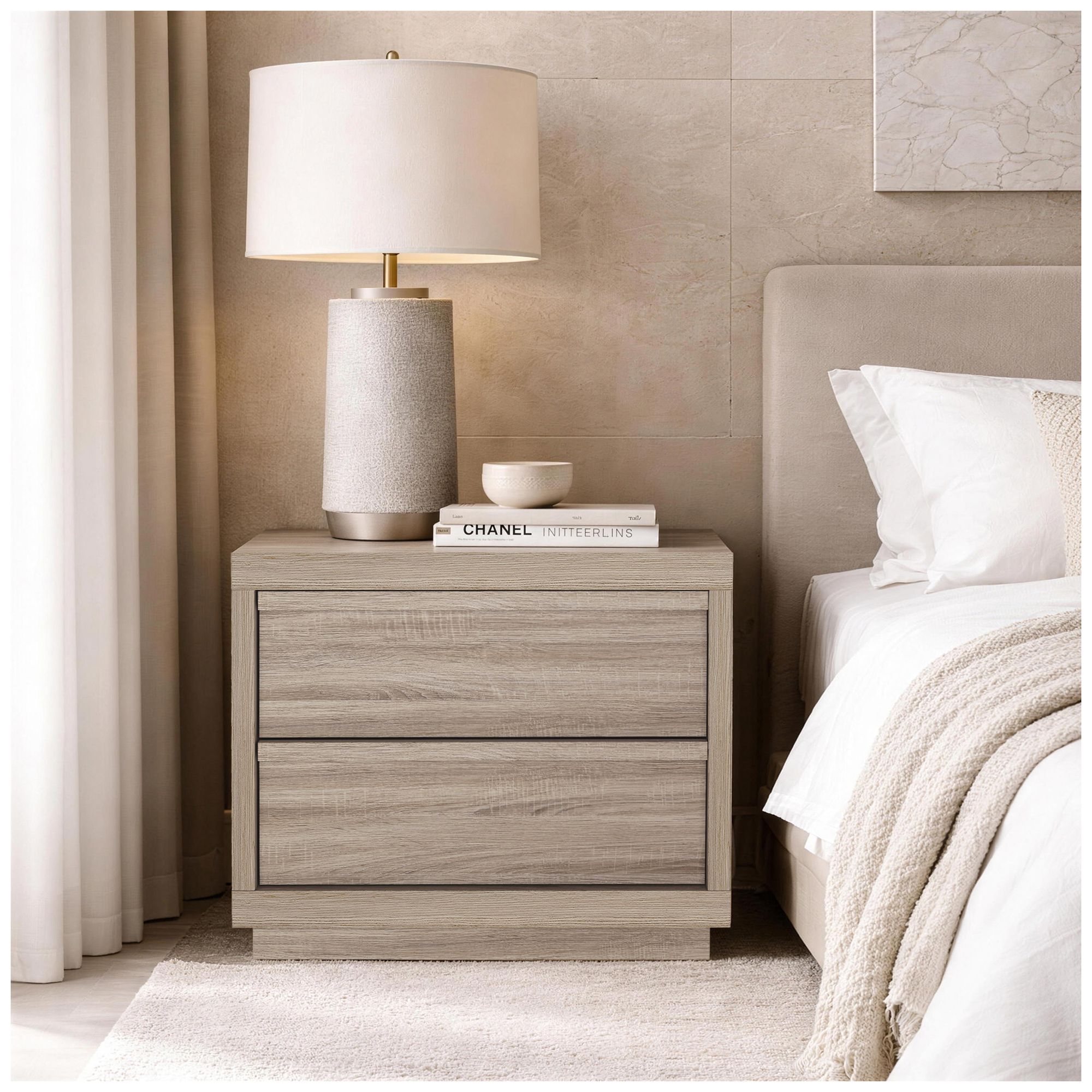 Image 3 Navis Contemporary 26" Nightstand in Natural Oak (2-Drawer) more views