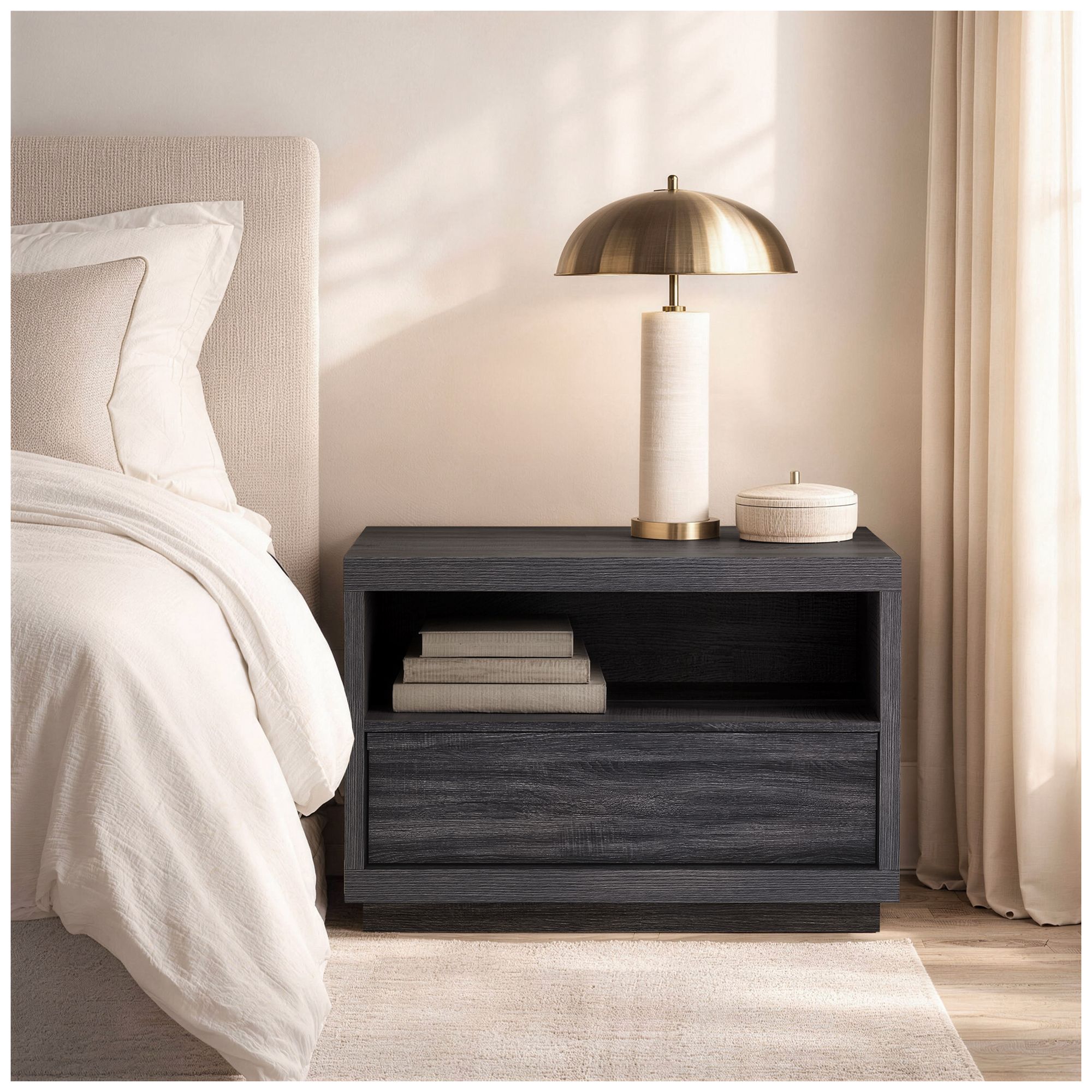 Image 3 Navis Contemporary 32" Nightstand in Charcoal Gray (1-Drawer) more views