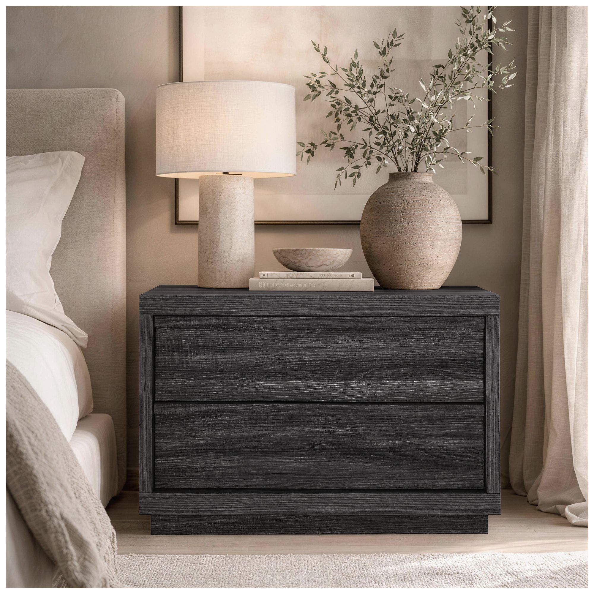 Image 3 Navis Contemporary 32" Nightstand in Charcoal Gray (2-Drawer) more views