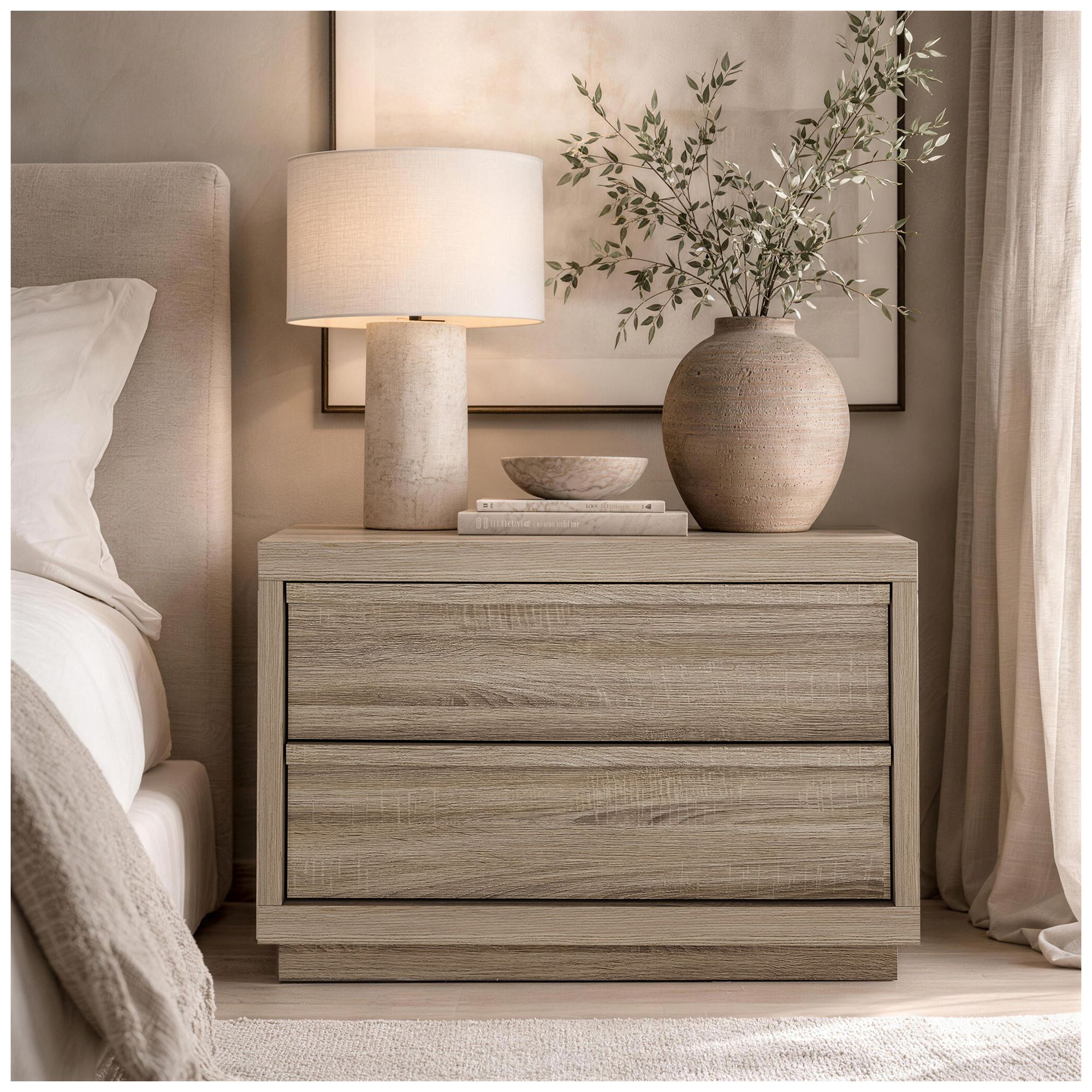 Image 3 Navis Contemporary 32" Nightstand in Natural Oak (2-Drawer) more views