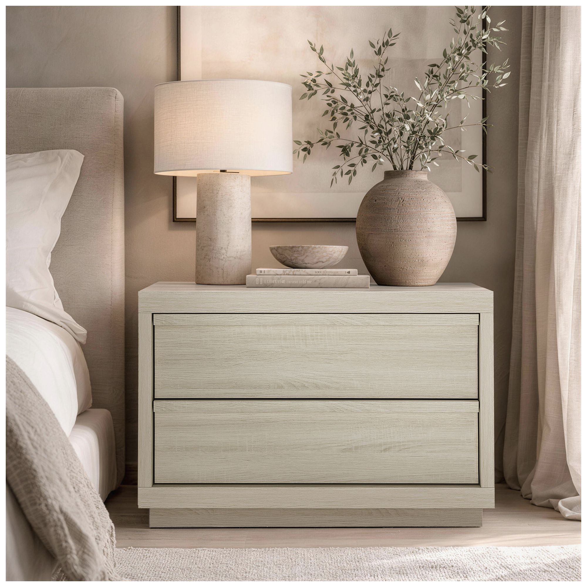 Image 3 Navis Contemporary 32" Nightstand in Whitewashed Oak (2-Drawer) more views